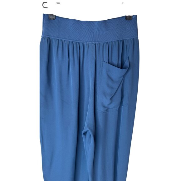 Theory Small 100% Silk Harem Jogger Pants Brilliant Blue Pockets Elastic Waist - Picture 12 of 16